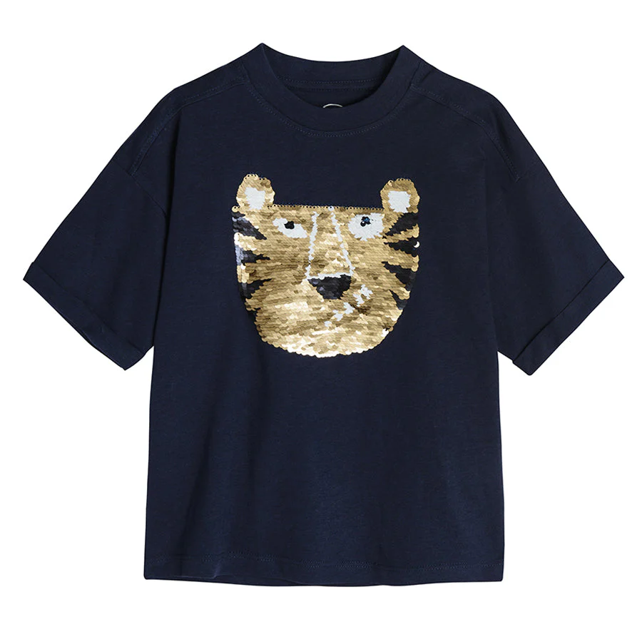 Boy's T-shirt, navy blue, reversible sequins CC CCB2410926