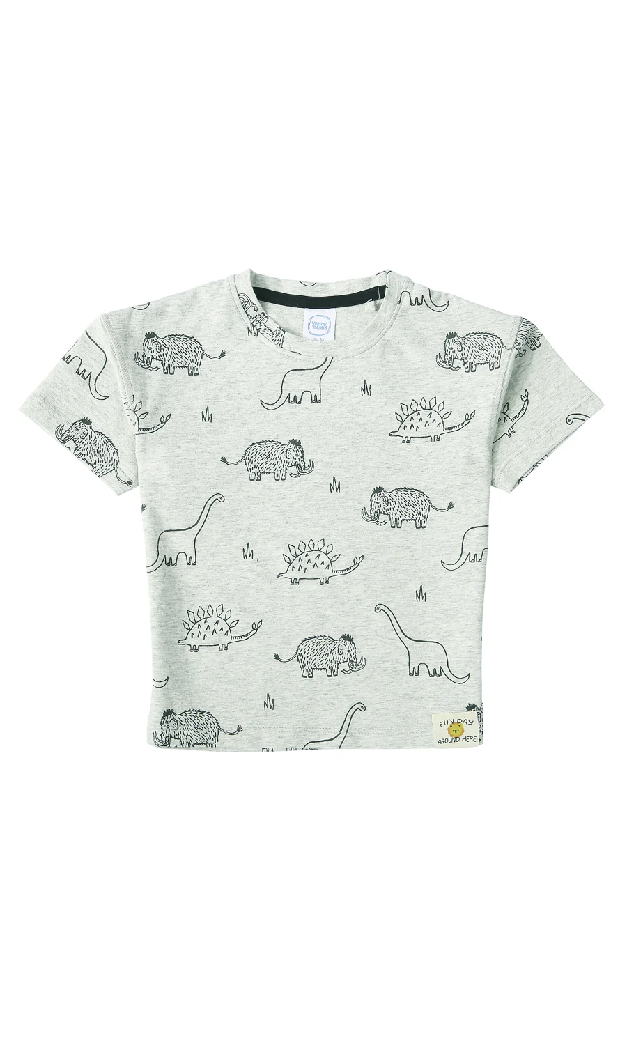 Boys Cotton T-Shirt Pack of 2 Dark Green & Grey Dinosaur Print - Image 2