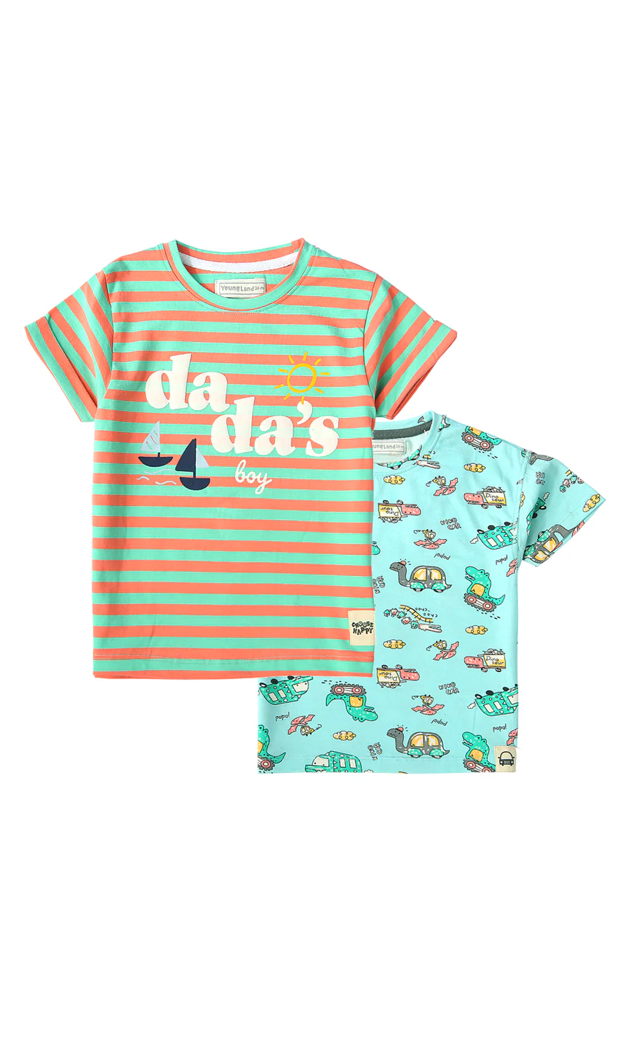 Boys T-Shirt Pack of 2 Mint Green Coral Stripe Dadas Boy Crocodile Print