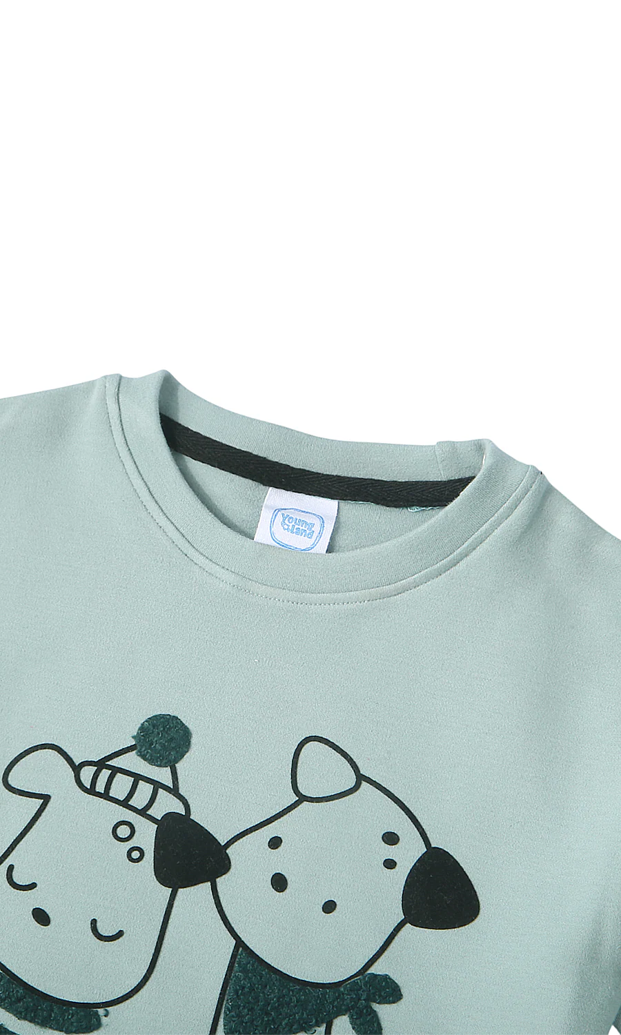 Boys T-Shirt Sage Green Cartoon Puppy Dogs Graphic Contrast Stitch - Image 2