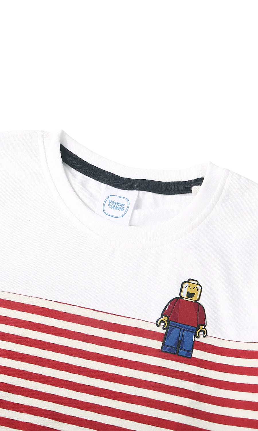 Boys T-Shirt White Red Stripe Lego Minifigure Print - Image 2