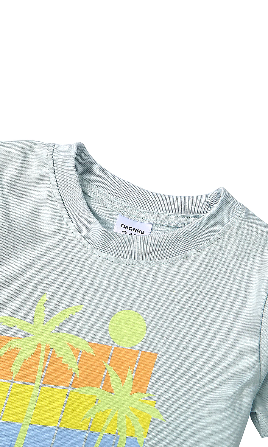 Boys Tropical Sunset Graphic T-Shirt & Shorts Set With Sunglasses Powder Blue Grey - Image 2