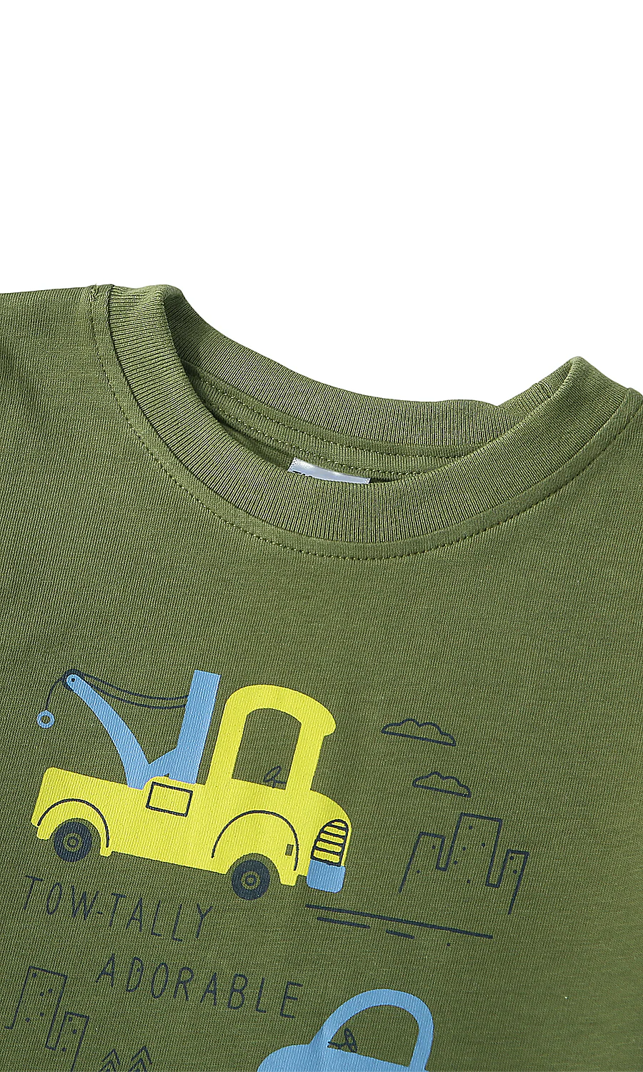 Boys Vehicle Graphic T-Shirt Vest & Stripe Shorts Set Olive Green Navy - Image 3