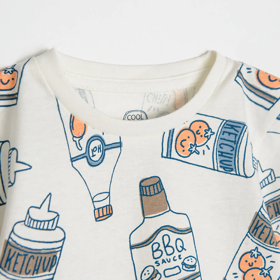 Boy's White Short Sleeve Blouse With BBQ Sauce Print CC CCB2410706 - Image 2