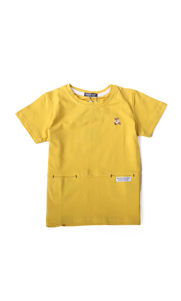 Boys Yellow Bear Patch Dual Pocket T-Shirt