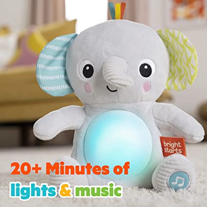 Bright Starts HugaBye Baby Musical Light Up Soft Toy Newborn+, Elephant - Image 2