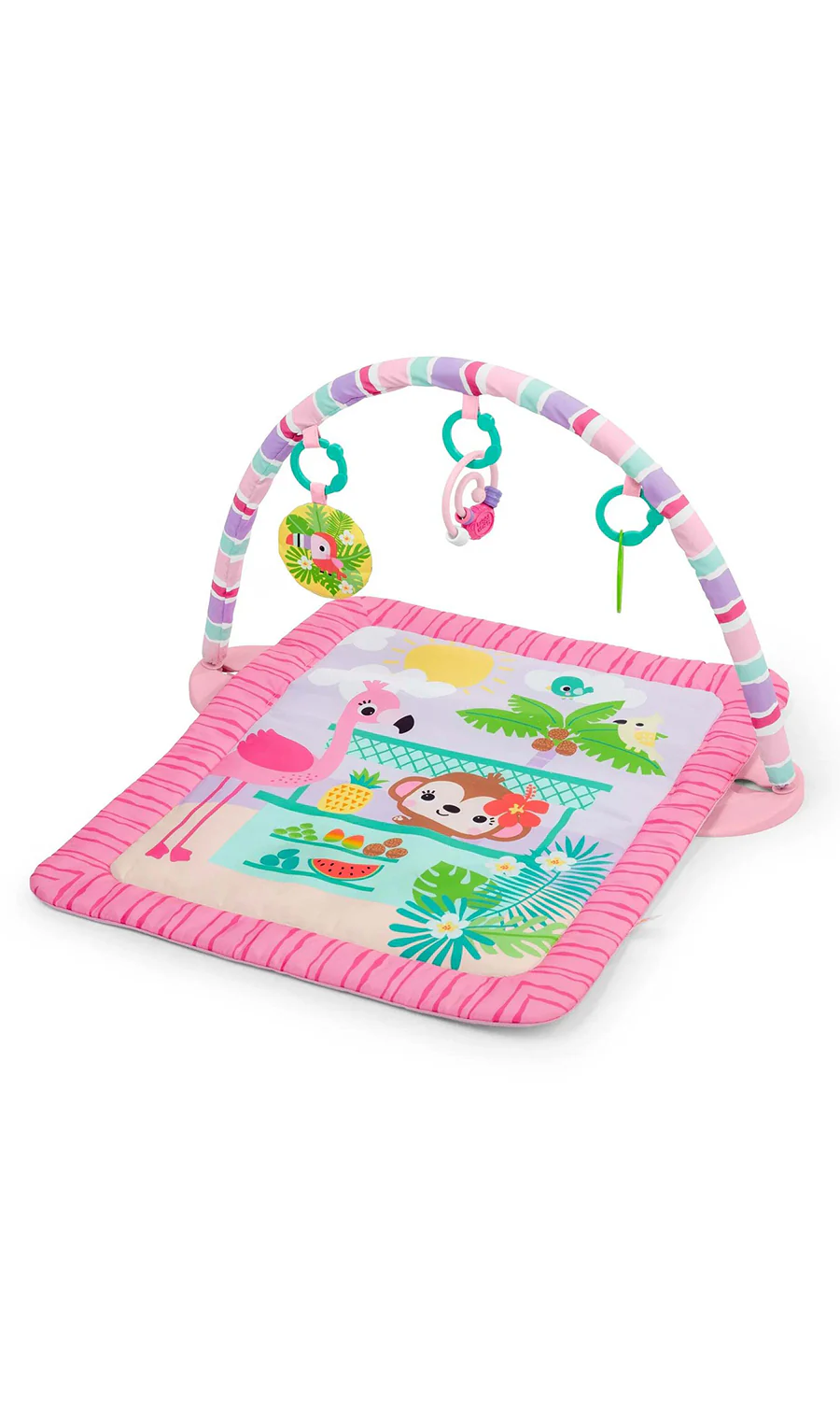 Bright Starts Pink Palms Tiki Toy Bar Activity Gym and Tummy Time Mat