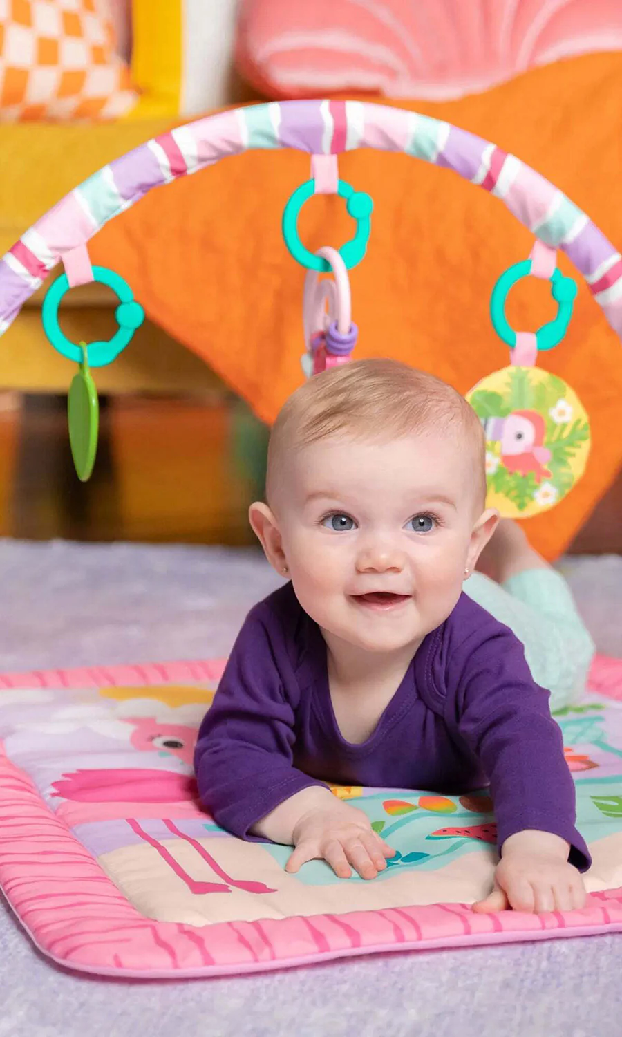 Bright Starts Pink Palms Tiki Toy Bar Activity Gym and Tummy Time Mat - Image 3