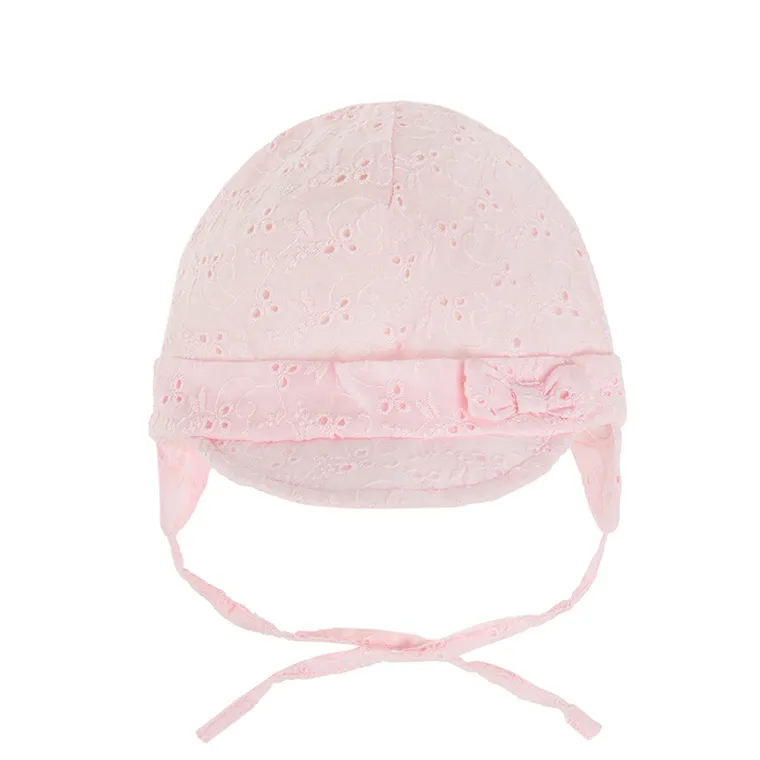 Cap For Girl's Tied Light Pink English Embroidery CC CAG2402335