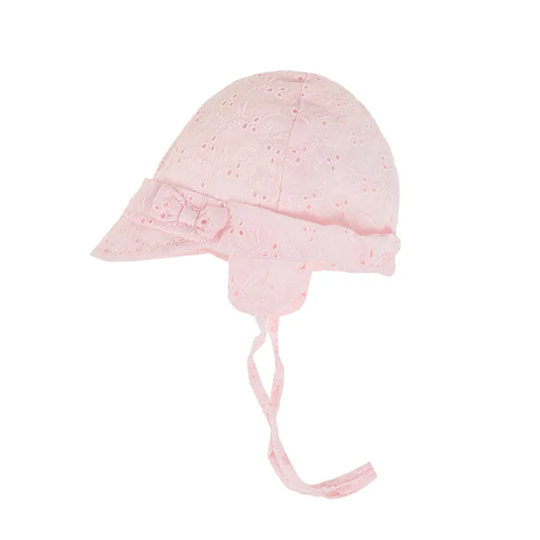 Cap For Girl's Tied Light Pink English Embroidery CC CAG2402335 - Image 2
