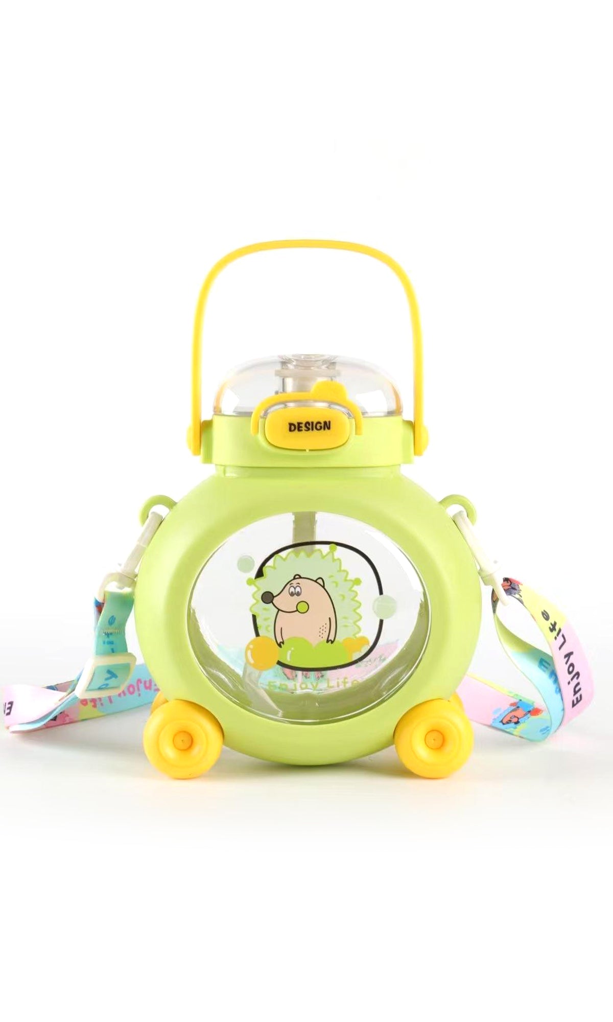 School Water Bottle Cartoon Green Hedgehog Print