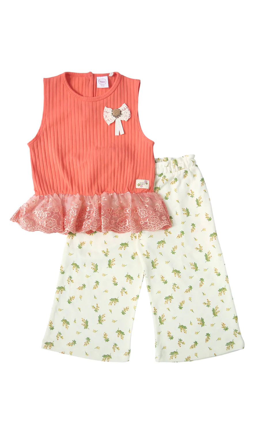 Girls 2 Pcs Suit Coral Floral Print