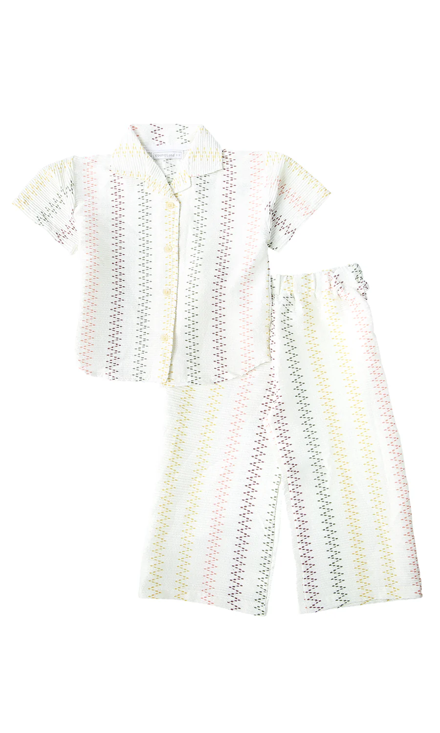 Girls 2-Piece Multicolor Zigzag Embroidered Shirt & Culottes Set White