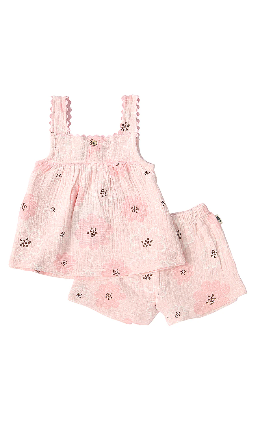 Girls 2 Piece Summer Suit Blush Pink Watercolour Daisy Eyelet Print Ric-Rac Cami Shorts Set