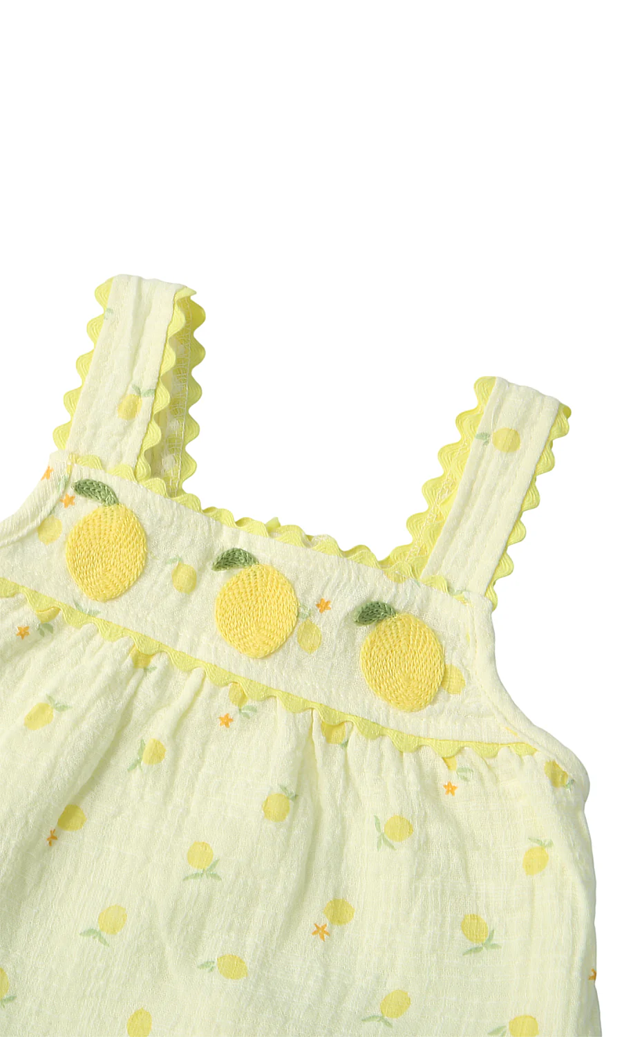 Girls 2 Piece Summer Suit Pale Yellow Lemon Print Ric-Rac Cami Top Shorts Set - Image 2