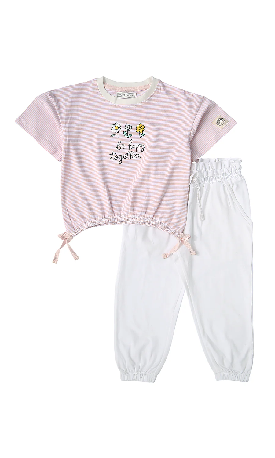 Girls 2 Piece Summer Suit Pink Stripe Be Happy Together Floral Jogger Set
