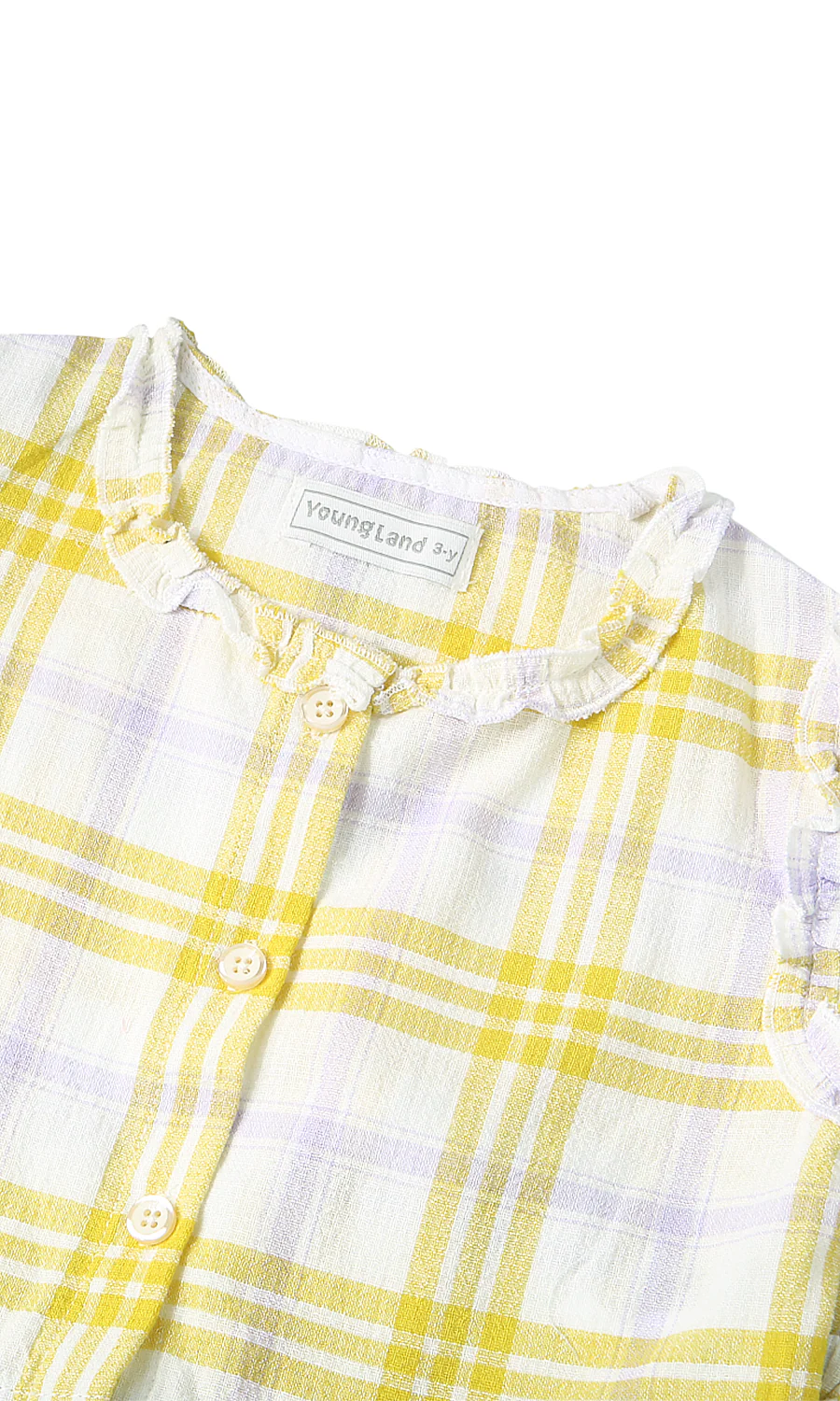 Girls 2 Piece Summer Suit Yellow Lavender Plaid Ruffle Set - Image 2