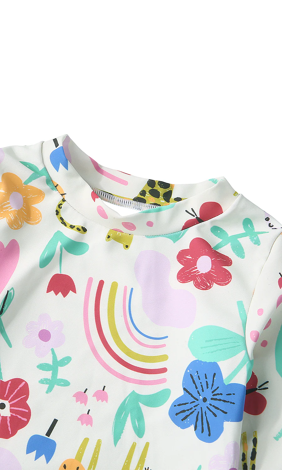 Girls 2 Piece Swimming Suit White Multicolour Botanical Floral Long Sleeve Rash Guard Swim Brief Set - Image 2