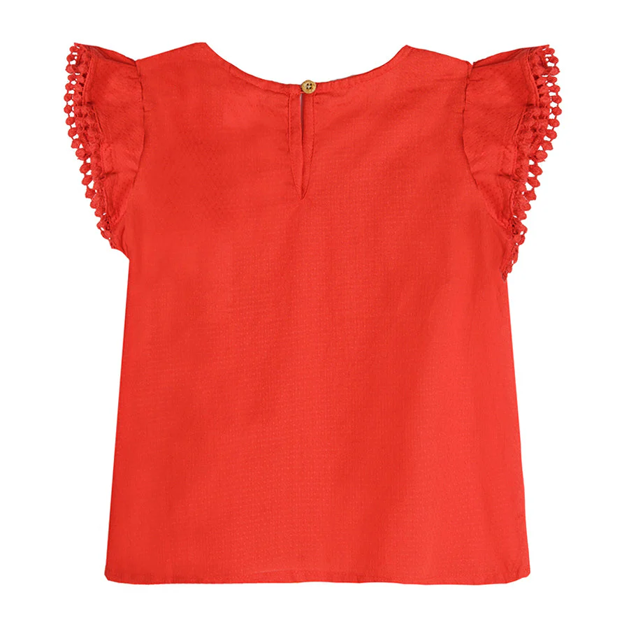 Girl's Blouse With Short Sleeves Red English Embroidery CC CCG2411988 - Image 4