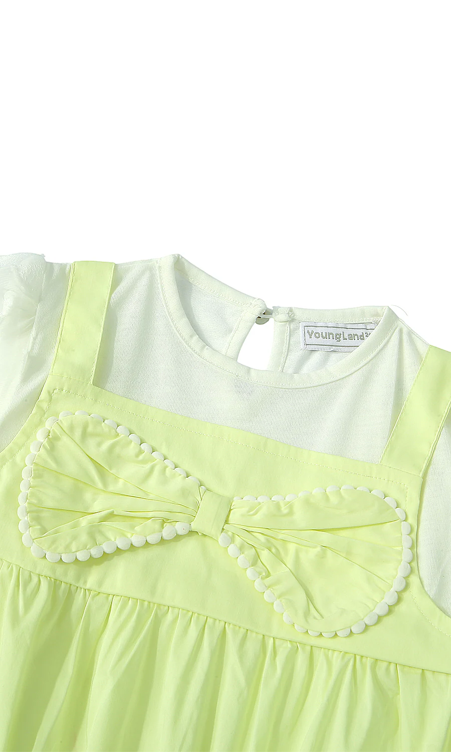 Girls Bow Detail Romper Set Lime Green & Cream - Image 2