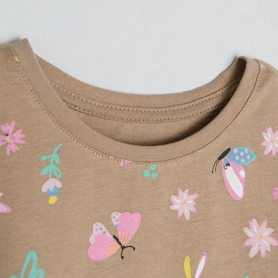 Girls Brown short sleeve dress with mix color butterflies - CC CCG2411193 - Image 2