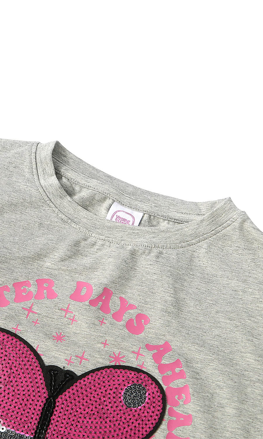 Girls Butterfly Sequin Graphic T-Shirt Grey - Image 2