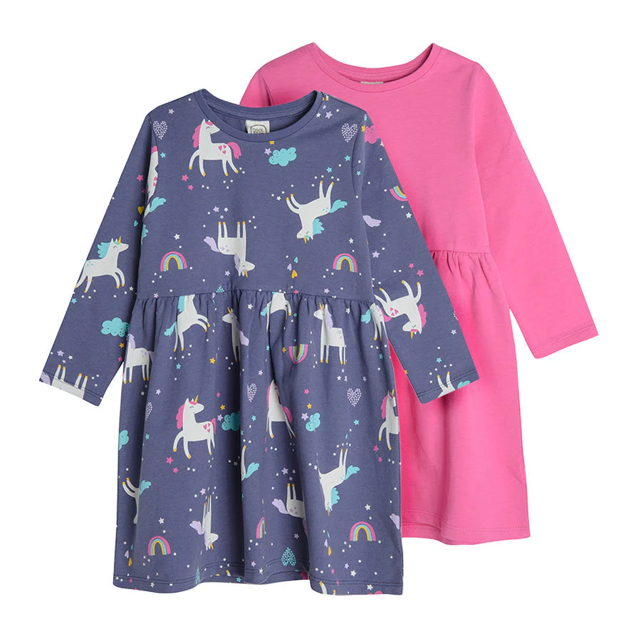 Girl's Cotton Organic Dress Navy Blue & Pink Set of 2 CC CCG2411532 00