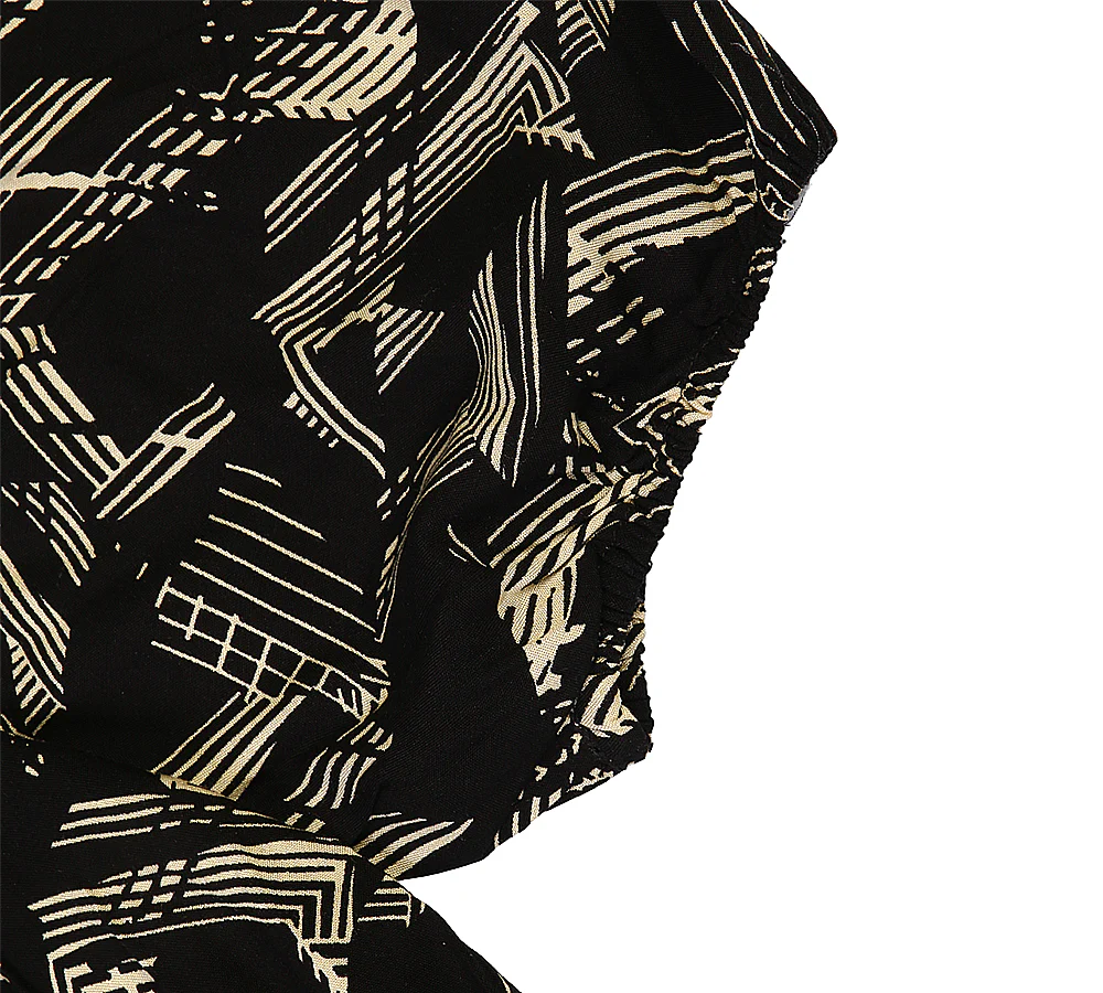 Girls Linen Printed Frock - Black - Image 3
