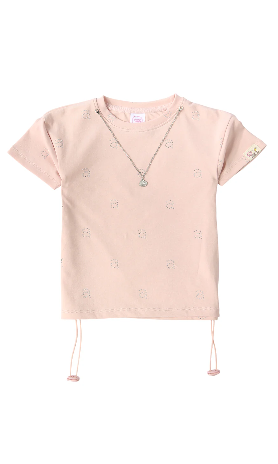 Girls Cotton T-Shirt Blush Pink Embellished Seashell Necklace Detail