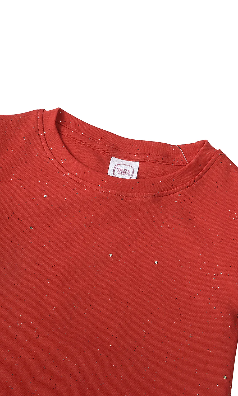 Girls Cotton T-Shirt Red Glitter Floral Hem - Image 2