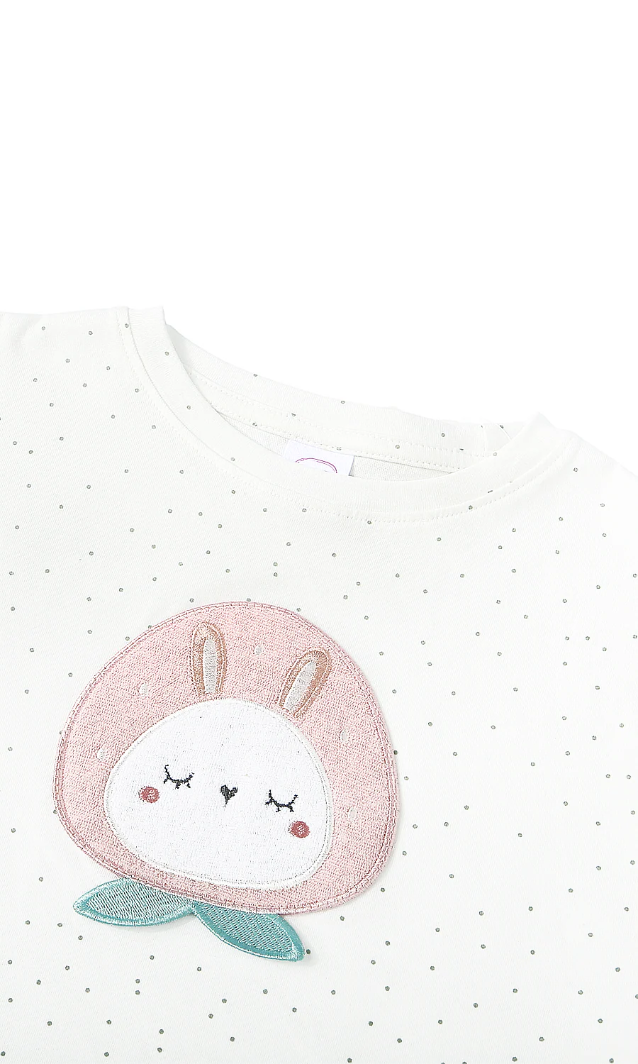 Girls Cotton T-Shirt White Bunny Applique Dot Print - Image 2