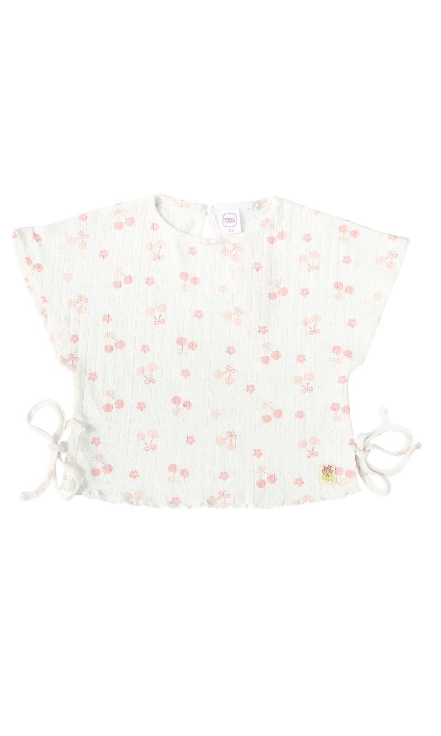 Girls Cotton Top White Cherry Floral Print