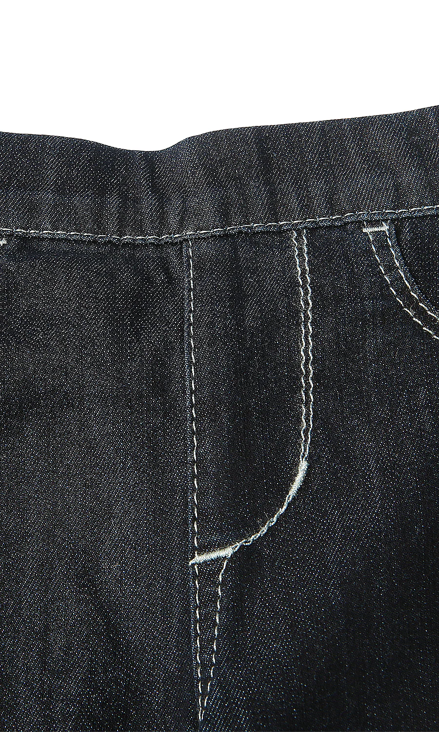 Girls Dark Indigo Raw Denim Jeggings White Stitch Pull-On - Image 2