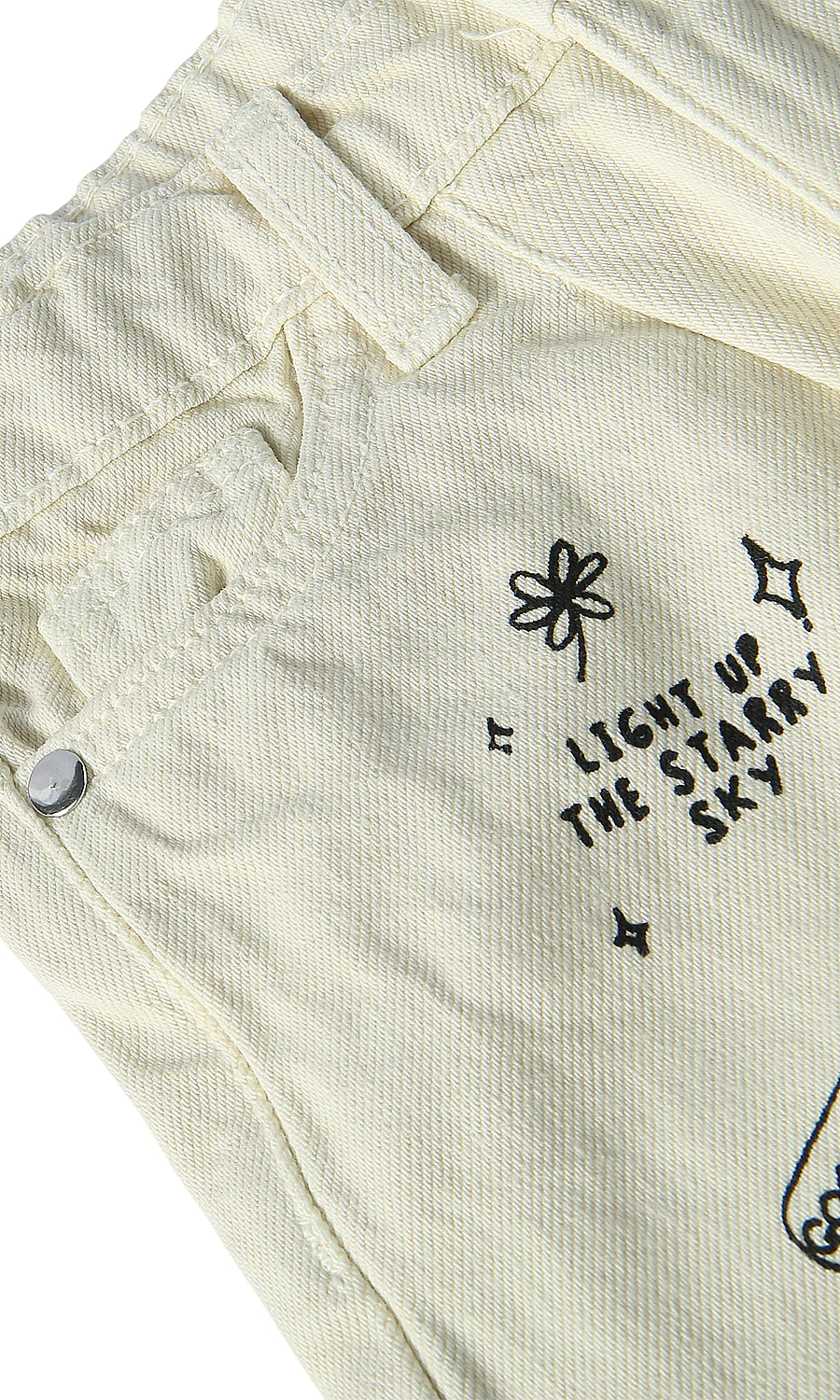Girls Denim Pants Cream Doodle Print - Image 3
