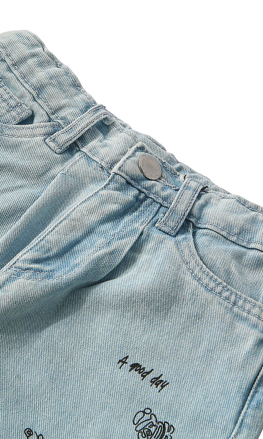 Girls Denim Pants Light Blue Doodle Print - Image 2