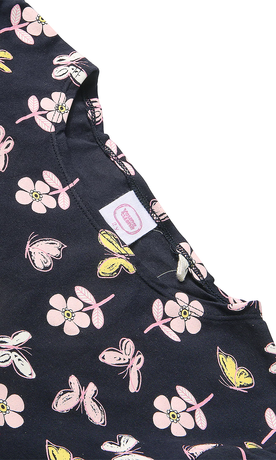 Girls Floral Butterfly Print Flutter Sleeve Dress & Headband Set Navy Blue - Image 2