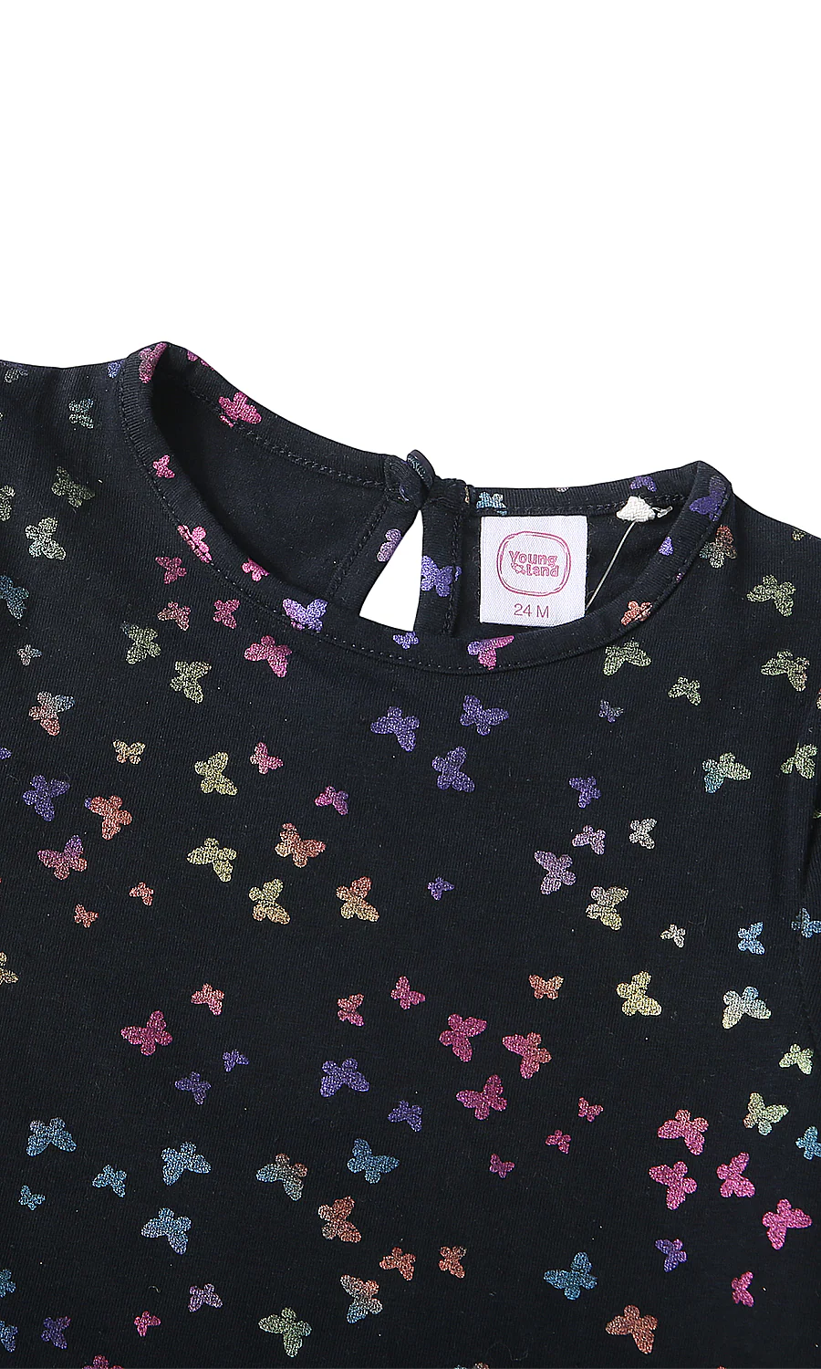 Girls Flutter Sleeve Top Black Butterfly Print - Image 2