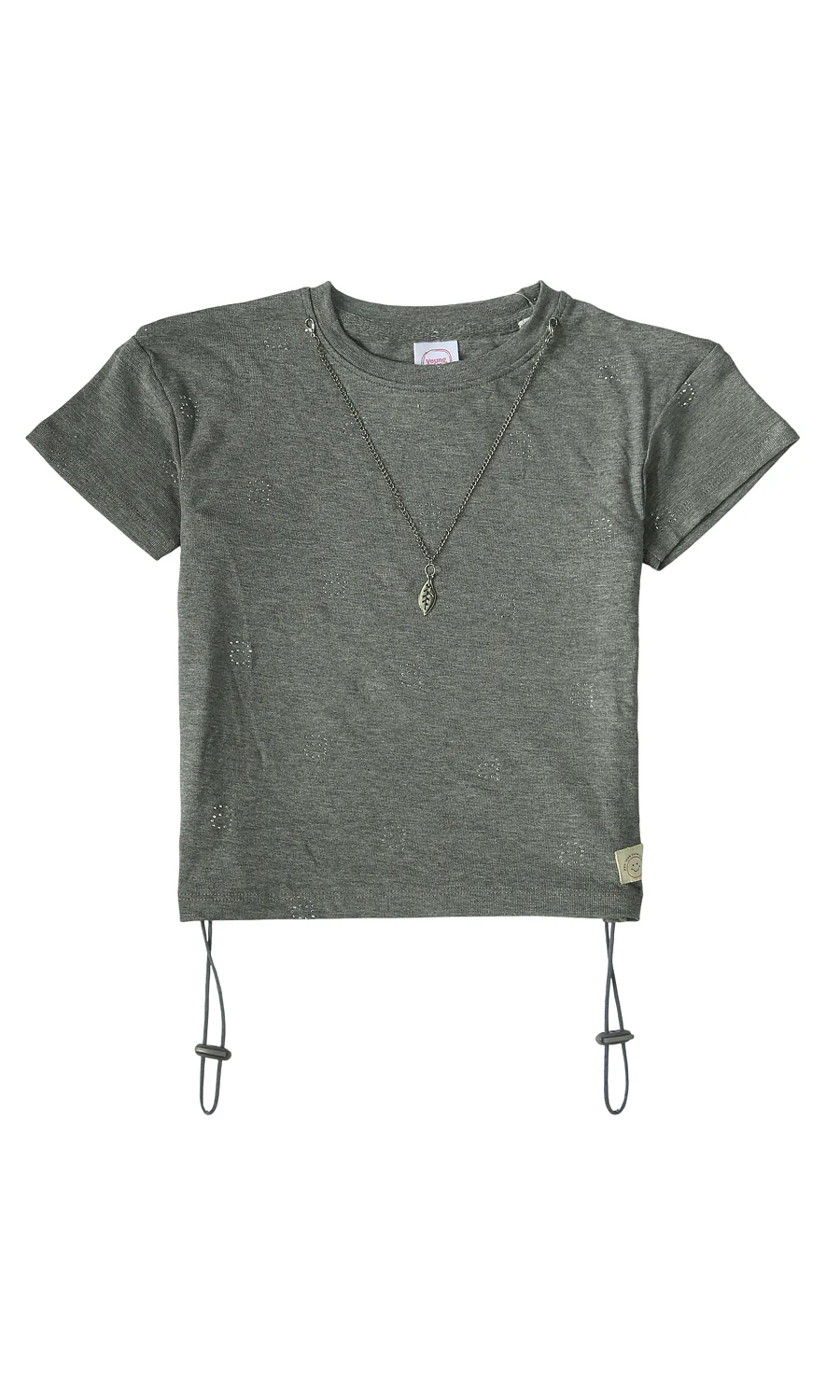 Girls Foil Print Drawstring T-Shirt Olive Green