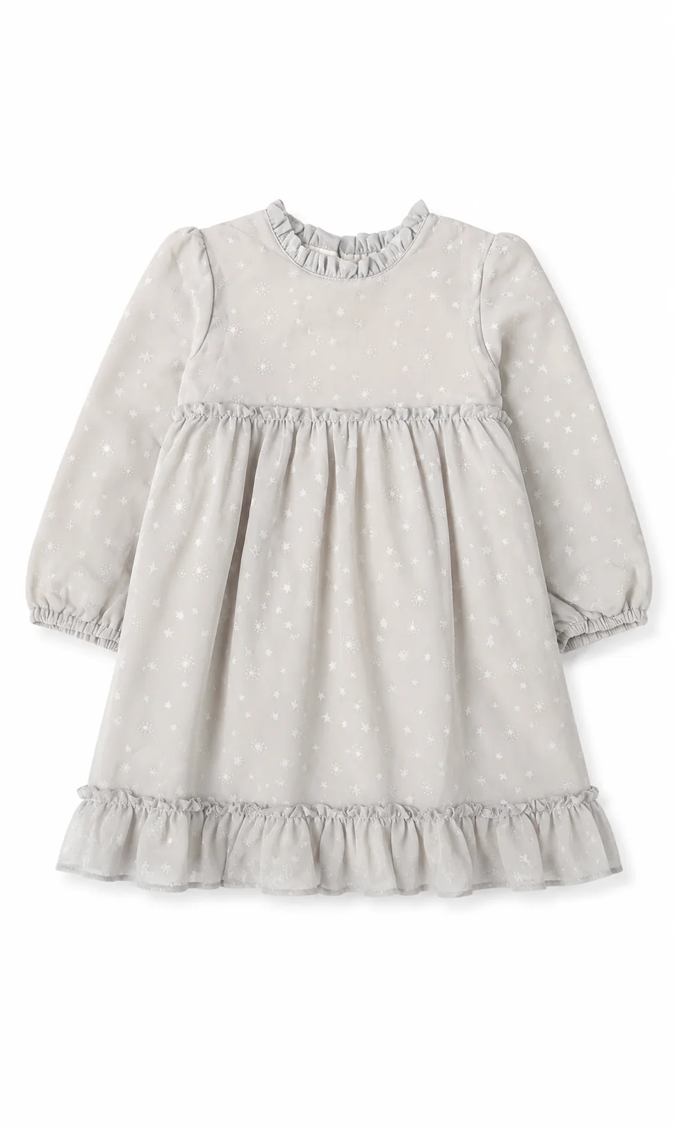 Girls Grey Star Print Ruffle Frock - Image 2