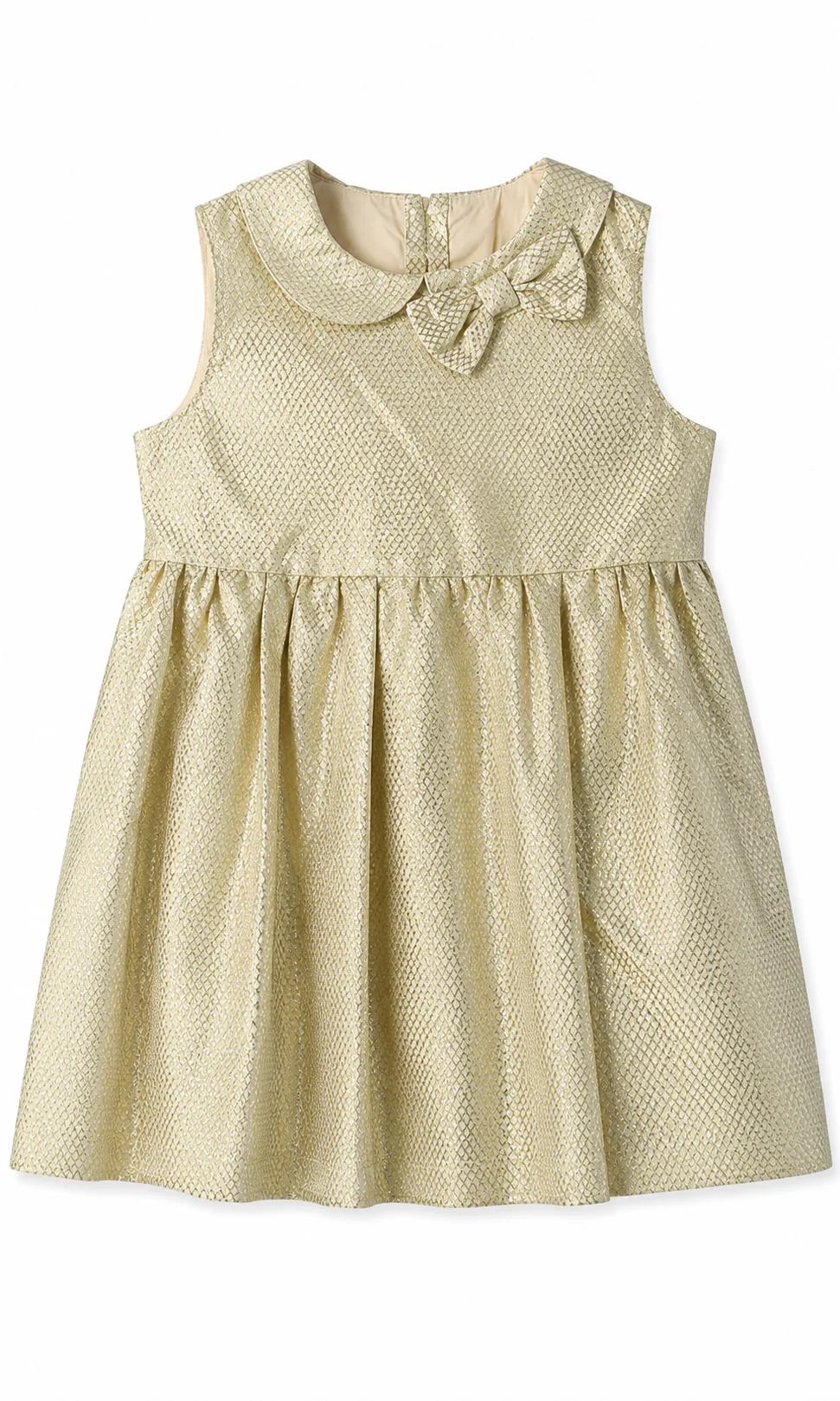 Girls Jacquard Frock Gold Bow Detail