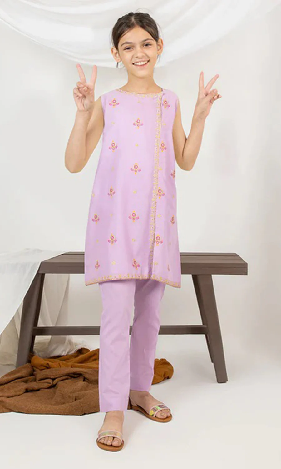 Girls Kameez Shalwar Sleeves less - 0283669