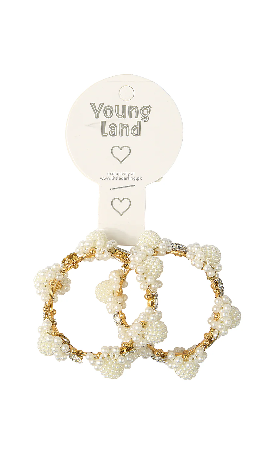 Girls Kara Set Of 3 Cream Pearl Cluster Gold Wire Crystal Spacer Bridal Bangles