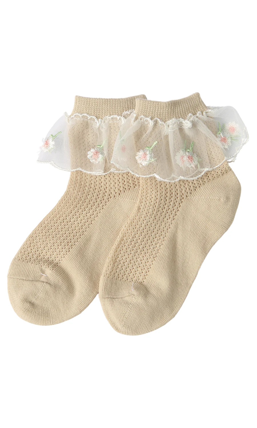 Girls Lace Frill Ankle Socks Cream