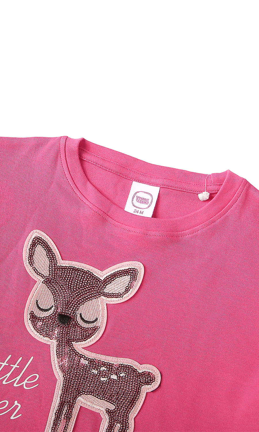 Girls Little Deer Sequin Graphic T-Shirt Pink - Image 2