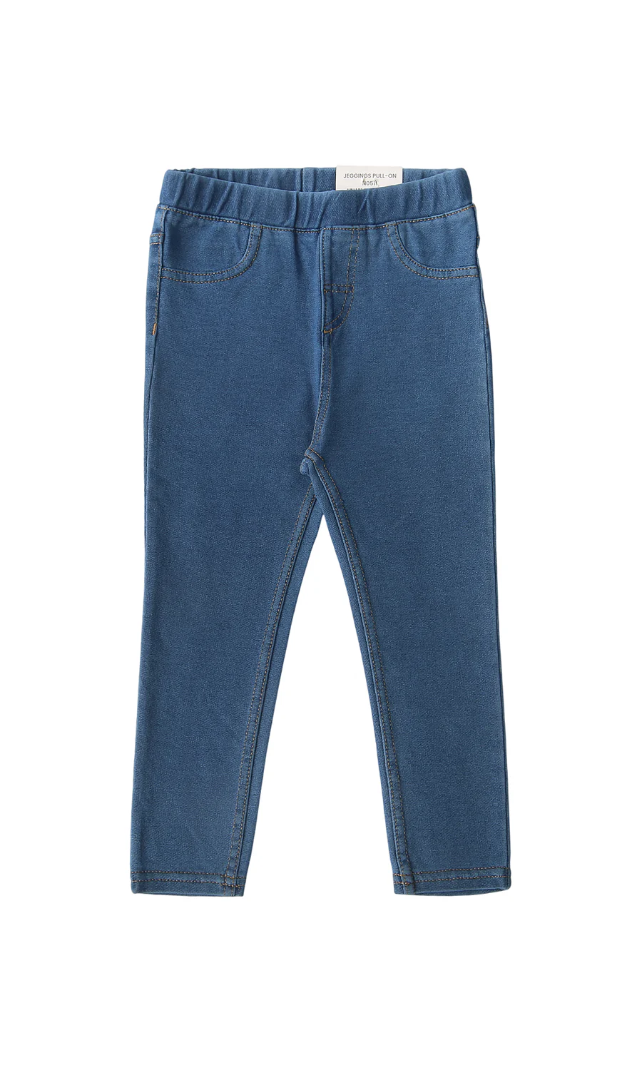 Girls Medium Blue Solid Denim Jeggings Pull-On
