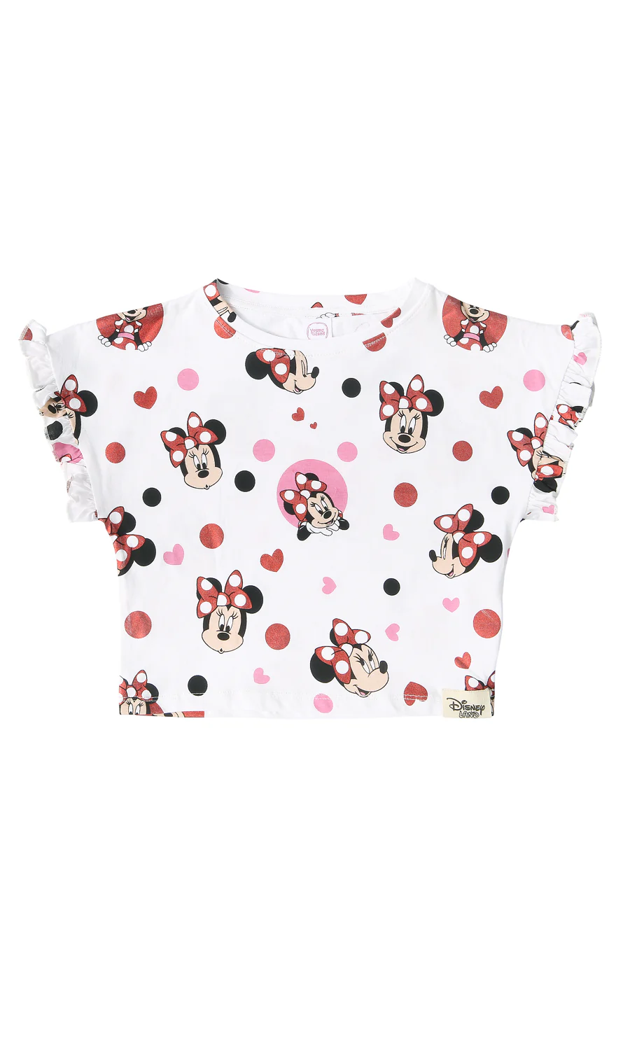 Girls Minnie Mouse All-Over Print Ruffle Sleeve T-Shirt White