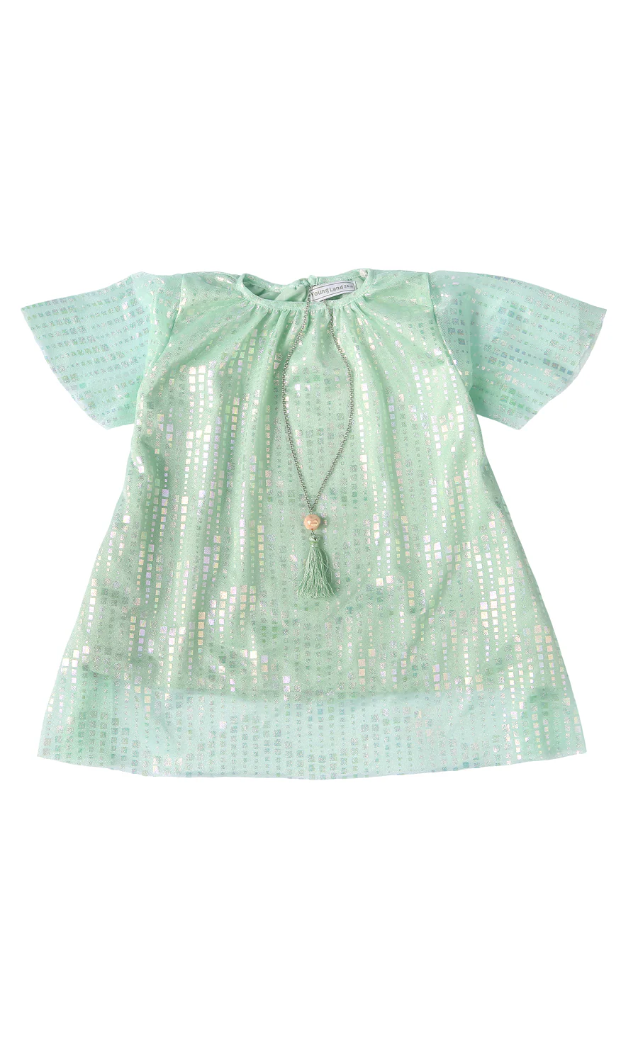 Girls Net Frock Mint Green Shimmer with Necklace