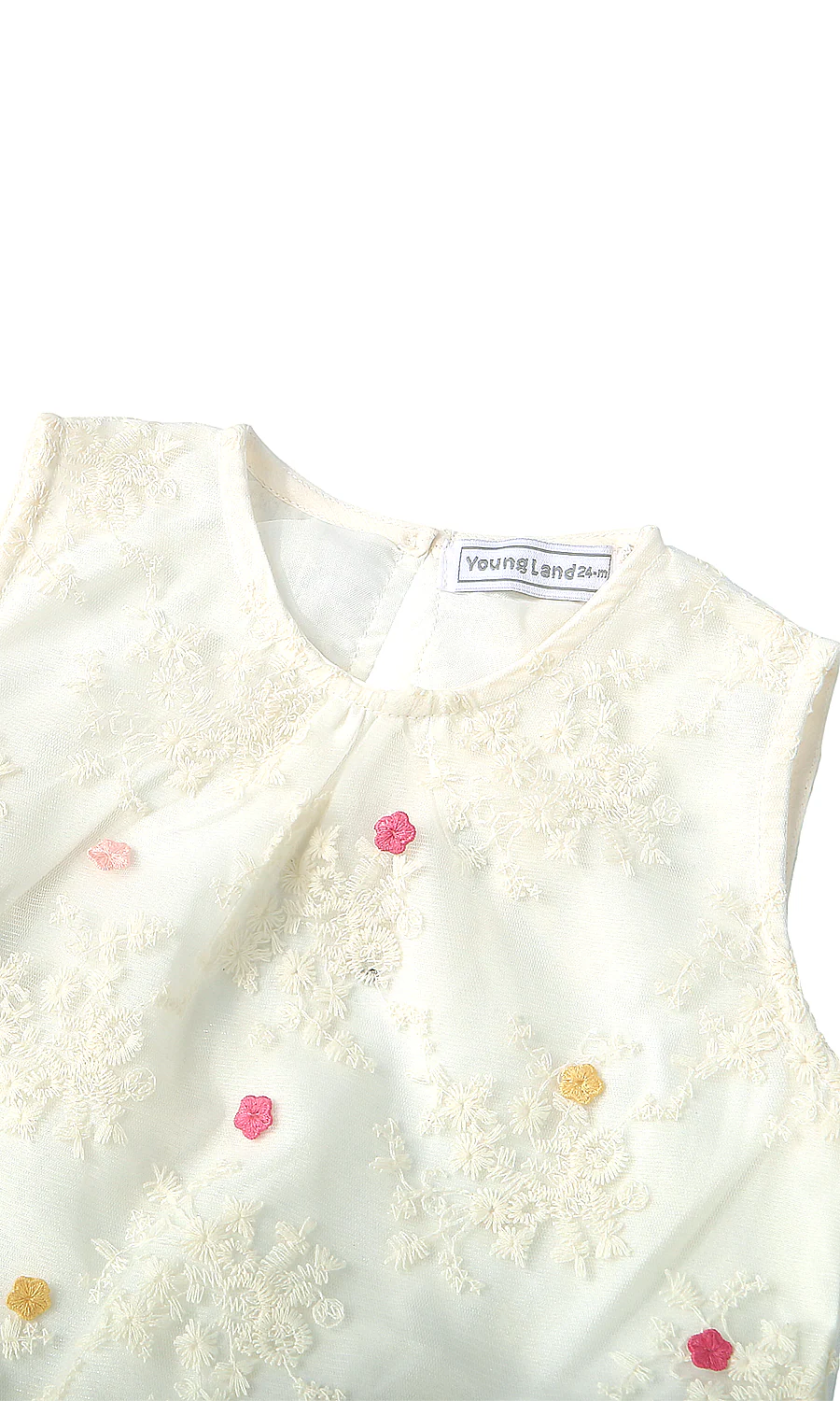 Girls Net Top & Palazzo Set Off White Floral Embroidery with 3D Flowers - Image 2