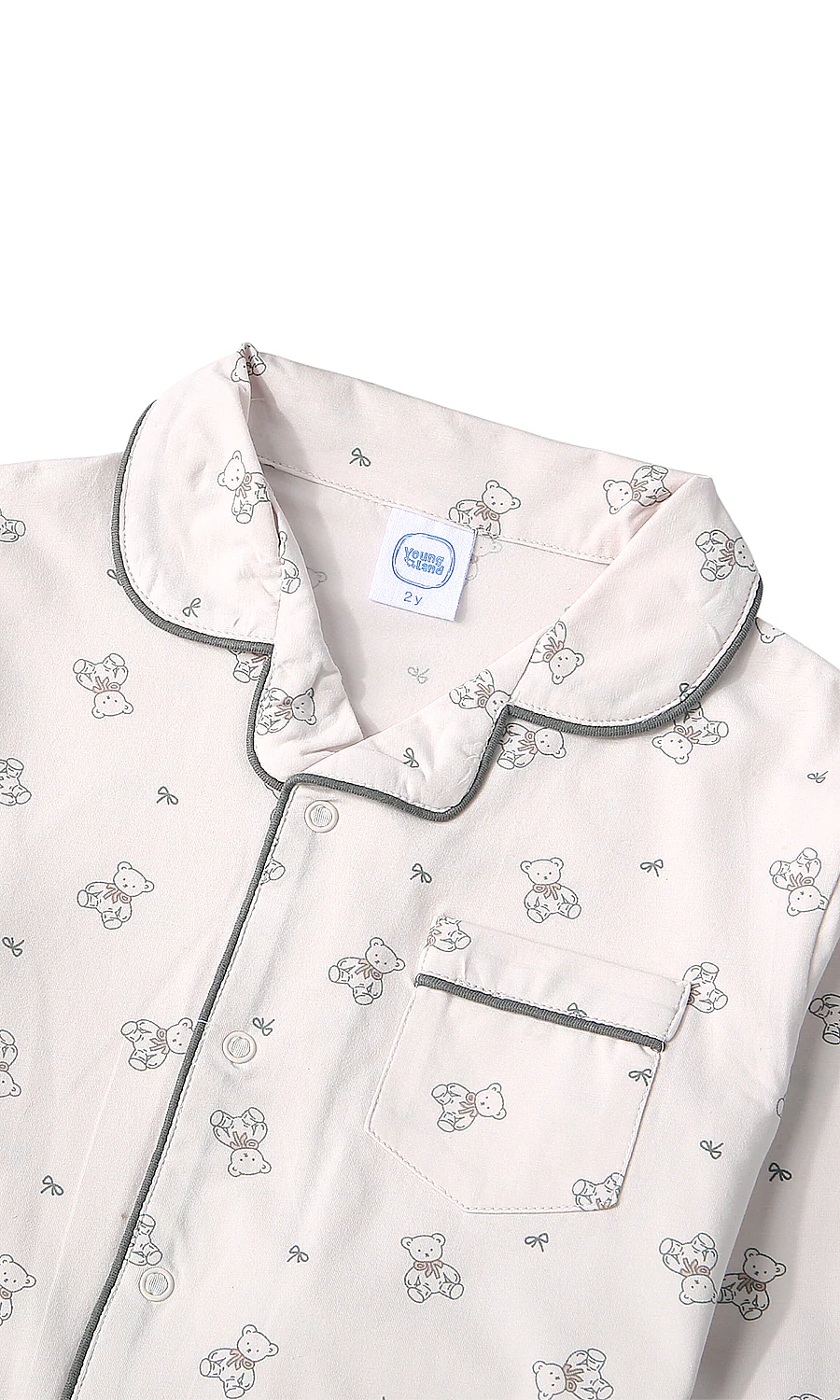 Girls Night Suit Cream Teddy Bear Print - Image 2