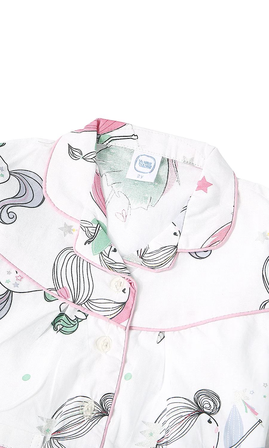 Girls Night Suit White Ballerina Fairy Print Pink Piping 2-Piece Pyjama Set - Image 2